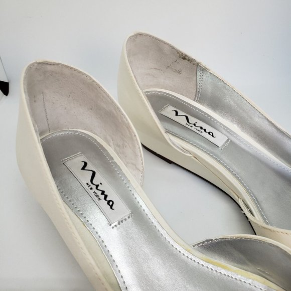 NINA RIVKA WEDGE WEDDING BRIDAL IVORY SHOES sz 7 Flat Brooch Rhinestone - Picture 5 of 12